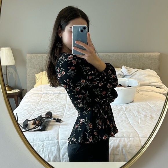 Floral Black Wrap Blouse - Picture 2 of 3